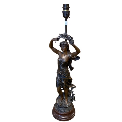 154 - A pair of modern figural table lamps, modelled as classical figures of a man and a woman, raised on ... 