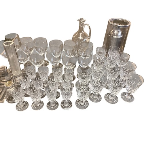 162 - A quantity of glassware to include cut glass wine goblets, decanter, etc, all as found