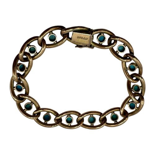 7 - A 9ct rose gold chain link bracelet with turquoise inserts, 14.6 grams