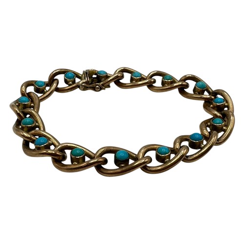 7 - A 9ct rose gold chain link bracelet with turquoise inserts, 14.6 grams