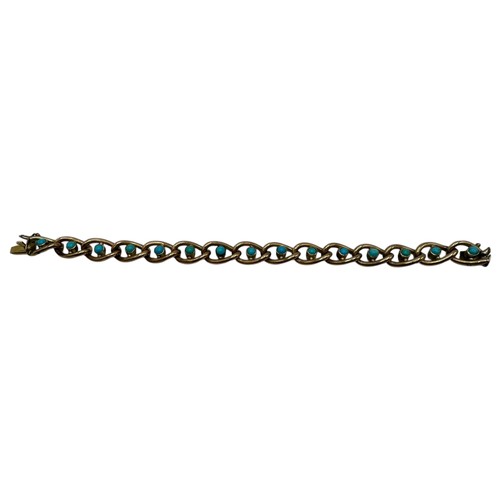 7 - A 9ct rose gold chain link bracelet with turquoise inserts, 14.6 grams