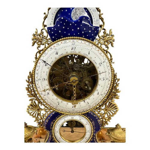 1 - An exceptional and fine C18th French gilt brass and enamel and marble Skeleton clock in glass oval d... 