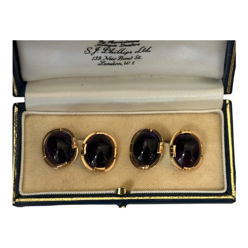 2 - A set of S J Phillips Ltd, 139 New Bond Street, London, gold cufflinks with amethyst stones, in orig... 