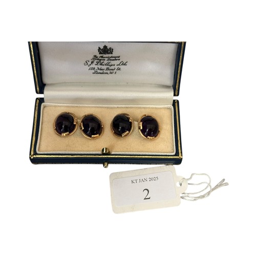 2 - A set of S J Phillips Ltd, 139 New Bond Street, London, gold cufflinks with amethyst stones, in orig... 