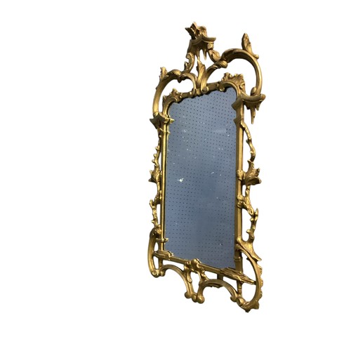 247 - A rectangular gilt wood hanging wall mirror, with some restoration to top finial, 94cm overall heigh... 