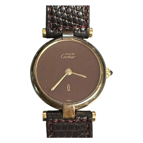 51 - CARTIER a ladies wrist watch, with brown face dial, and snakeskin strap, stamped to back Cartier Par... 