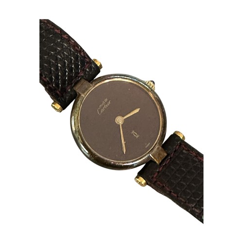 51 - CARTIER a ladies wrist watch, with brown face dial, and snakeskin strap, stamped to back Cartier Par... 