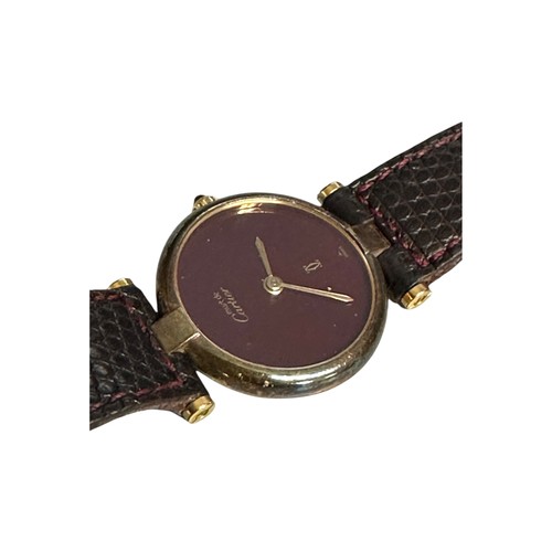 51 - CARTIER a ladies wrist watch, with brown face dial, and snakeskin strap, stamped to back Cartier Par... 