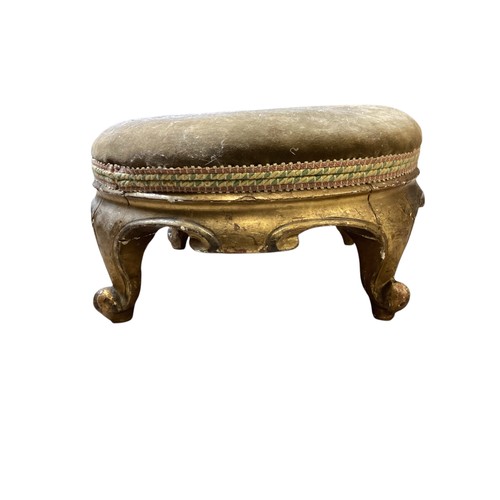 582 - Circular gilded foot stool and a print ‘Mercus Serrator’