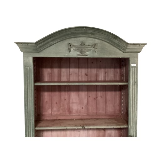 581 - A Bookcase above a two door cupboard, painted in a heritage blue/green paint, in the Adam taste, 90c... 