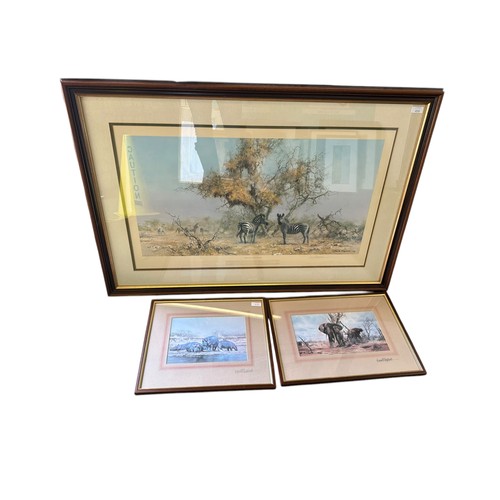 450 - Three David Sheppherd prints, including one large framed and glazed Zebras, signed in pencil , and h... 