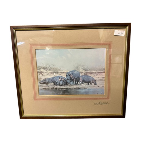 450 - Three David Sheppherd prints, including one large framed and glazed Zebras, signed in pencil , and h... 