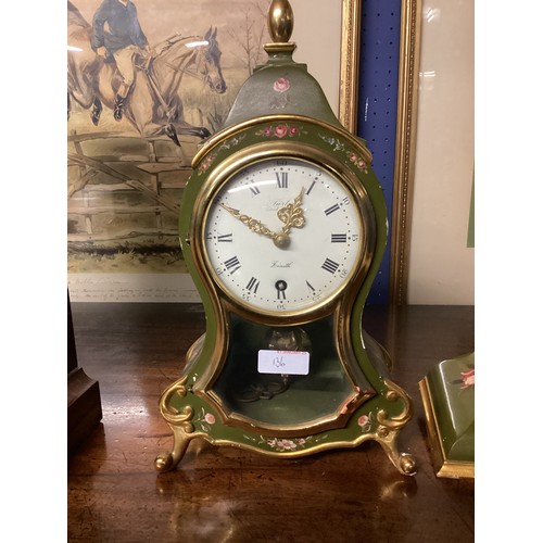 136 - Two clocks: A late C19th mahogany domed mantle clock, label to door inside , New Haven Clock etc, se... 