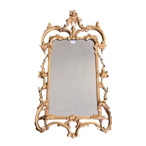 247 - A rectangular gilt wood hanging wall mirror, with some restoration to top finial, 94cm overall heigh... 