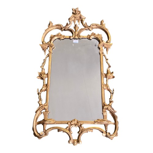 247 - A rectangular gilt wood hanging wall mirror, with some restoration to top finial, 94cm overall heigh... 