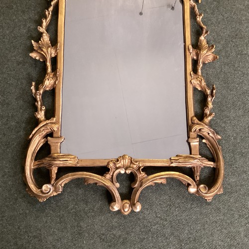 247 - A rectangular gilt wood hanging wall mirror, with some restoration to top finial, 94cm overall heigh... 