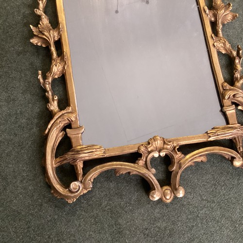 247 - A rectangular gilt wood hanging wall mirror, with some restoration to top finial, 94cm overall heigh... 