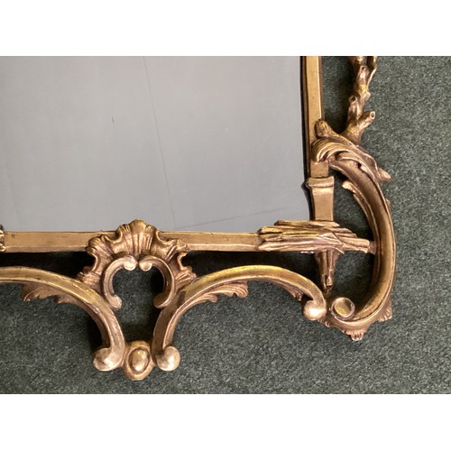 247 - A rectangular gilt wood hanging wall mirror, with some restoration to top finial, 94cm overall heigh... 