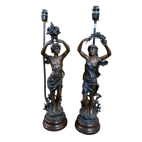 154 - A pair of modern figural table lamps, modelled as classical figures of a man and a woman, raised on ... 