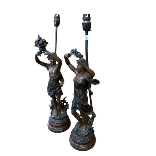 154 - A pair of modern figural table lamps, modelled as classical figures of a man and a woman, raised on ... 