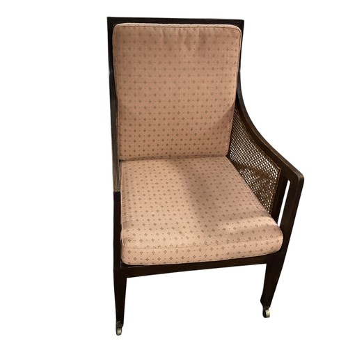 578 - Antique armchair with  a cane back, sides and seat, including seat and back cushions, 60cm w x 68cm ... 