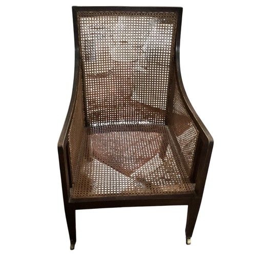 578 - Antique armchair with  a cane back, sides and seat, including seat and back cushions, 60cm w x 68cm ... 