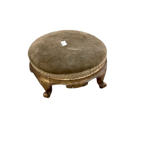 582 - Circular gilded foot stool and a print ‘Mercus Serrator’