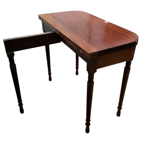 584 - A fold over tea table, 92cm w x 46cm d (folded) x 73.5/ 75 cm h