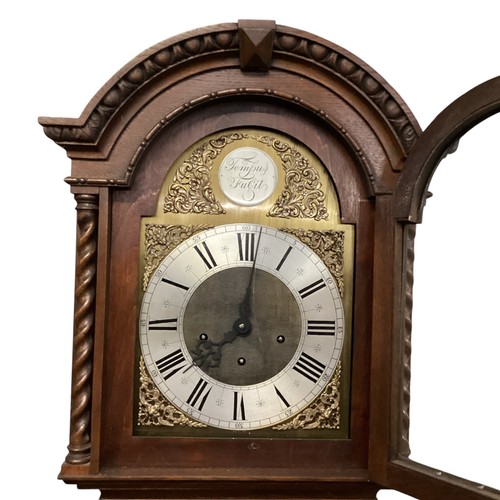 285 - A small oak Long case clock, eight day, 204cm High, with German movement. Purchased Bonhams 25/3/201... 