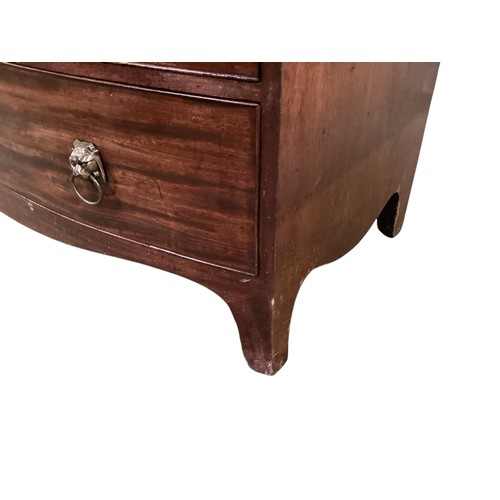 586 - A good bow fronted mahogany chest of two short and four long drawers with lion head ring handles.  1... 