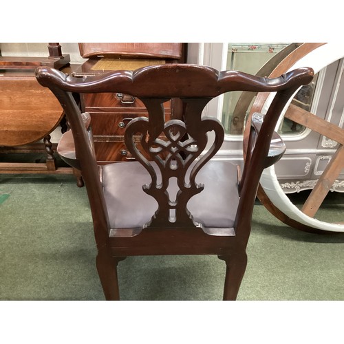 526 - Four chairs, to include a pair of Jacobean style bergere high back arm chairs, and two dining chairs... 