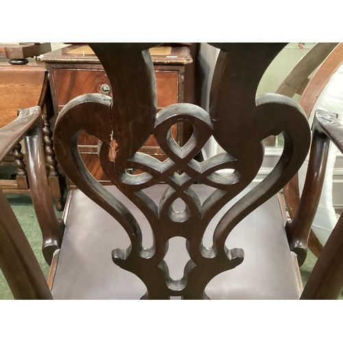 526 - Four chairs, to include a pair of Jacobean style bergere high back arm chairs, and two dining chairs... 