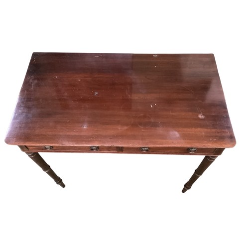 587 - Mahogany two drawer writing desk  90 cm W x 51 cm D x 78 cm H