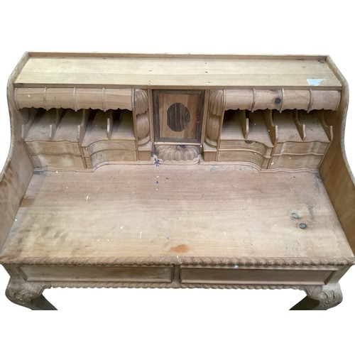 588 - Unfinished Chippendale style writing desk with, with drawers and secret compartments 195 cm W x 60 c... 