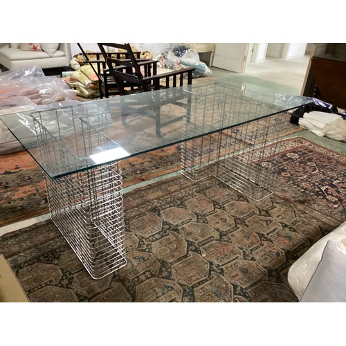 591 - A good contemporary Habitat heavy glass top writing desk / table on two metal chrome stands.  180 cm... 