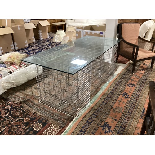 591 - A good contemporary Habitat heavy glass top writing desk / table on two metal chrome stands.  180 cm... 