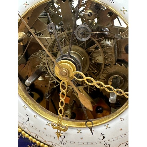 1 - An exceptional and fine C18th French gilt brass and enamel and marble Skeleton clock in glass oval d... 