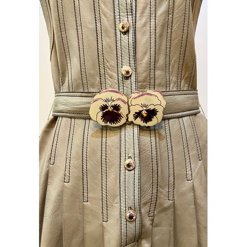 4 - JEAN MUIR, London, early 1970s two tone grey leather dress with top stitching and pintuck detail, wi... 