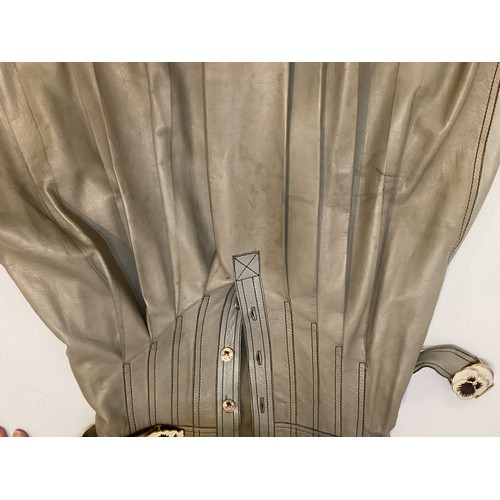 4 - JEAN MUIR, London, early 1970s two tone grey leather dress with top stitching and pintuck detail, wi... 