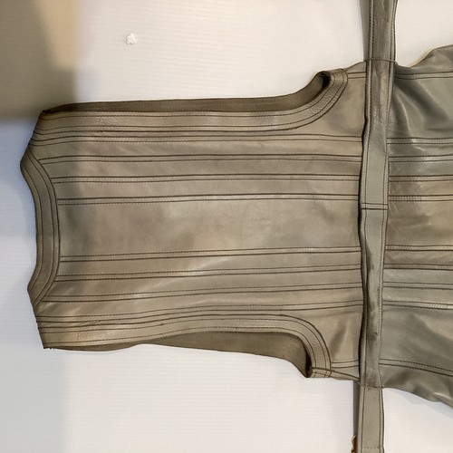 4 - JEAN MUIR, London, early 1970s two tone grey leather dress with top stitching and pintuck detail, wi... 