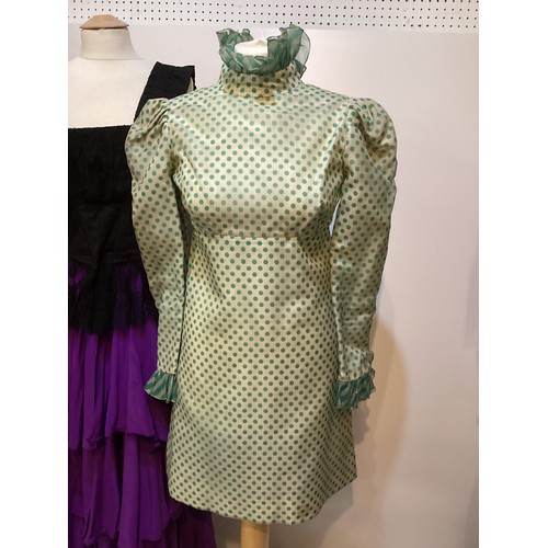 14 - A quantity of ANNACAT 1960's clothes to include a green spotted dress, black silk shirt, black lace ... 