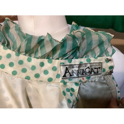 14 - A quantity of ANNACAT 1960's clothes to include a green spotted dress, black silk shirt, black lace ... 