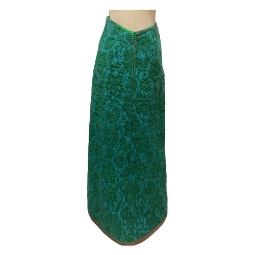 15 - TROUBADOUR long A line skirt with raised green wool pattern on turquoise back ground.  Age discolour... 