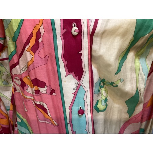 10 - EMILIO PUCCI Three cotton shirts, two patterned, one plain pink. One labeled size 12. Age discolouri... 