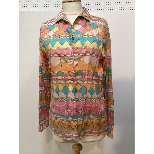 10 - EMILIO PUCCI Three cotton shirts, two patterned, one plain pink. One labeled size 12. Age discolouri... 