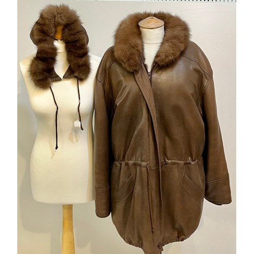 5 - GUCCI, light brown leather coat with a sable fur detachable lining, a fur collar, and detachable lea... 