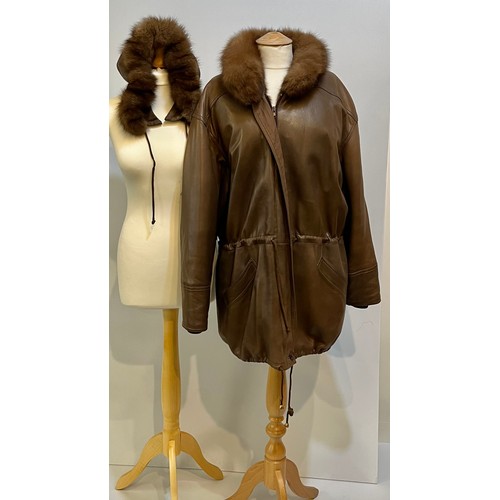 5 - GUCCI, light brown leather coat with a sable fur detachable lining, a fur collar, and detachable lea... 