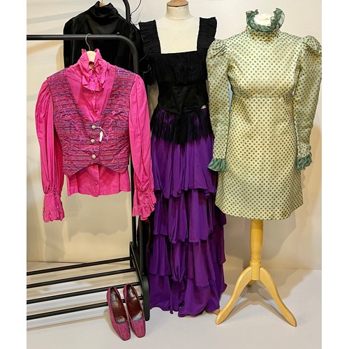 14 - A quantity of ANNACAT 1960's clothes to include a green spotted dress, black silk shirt, black lace ... 