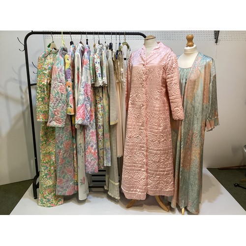 20 - A quantity of Mid - late C20th lounge wear, to include CHRISTIAN DIOR quilted pink dressing gown (pa... 