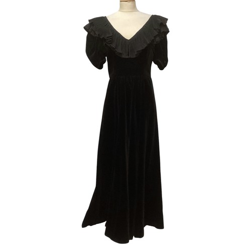 30 - Two 1980's ball dresses, to include black GINA FRATINI cotton velvet, with large frill neckline, a G... 